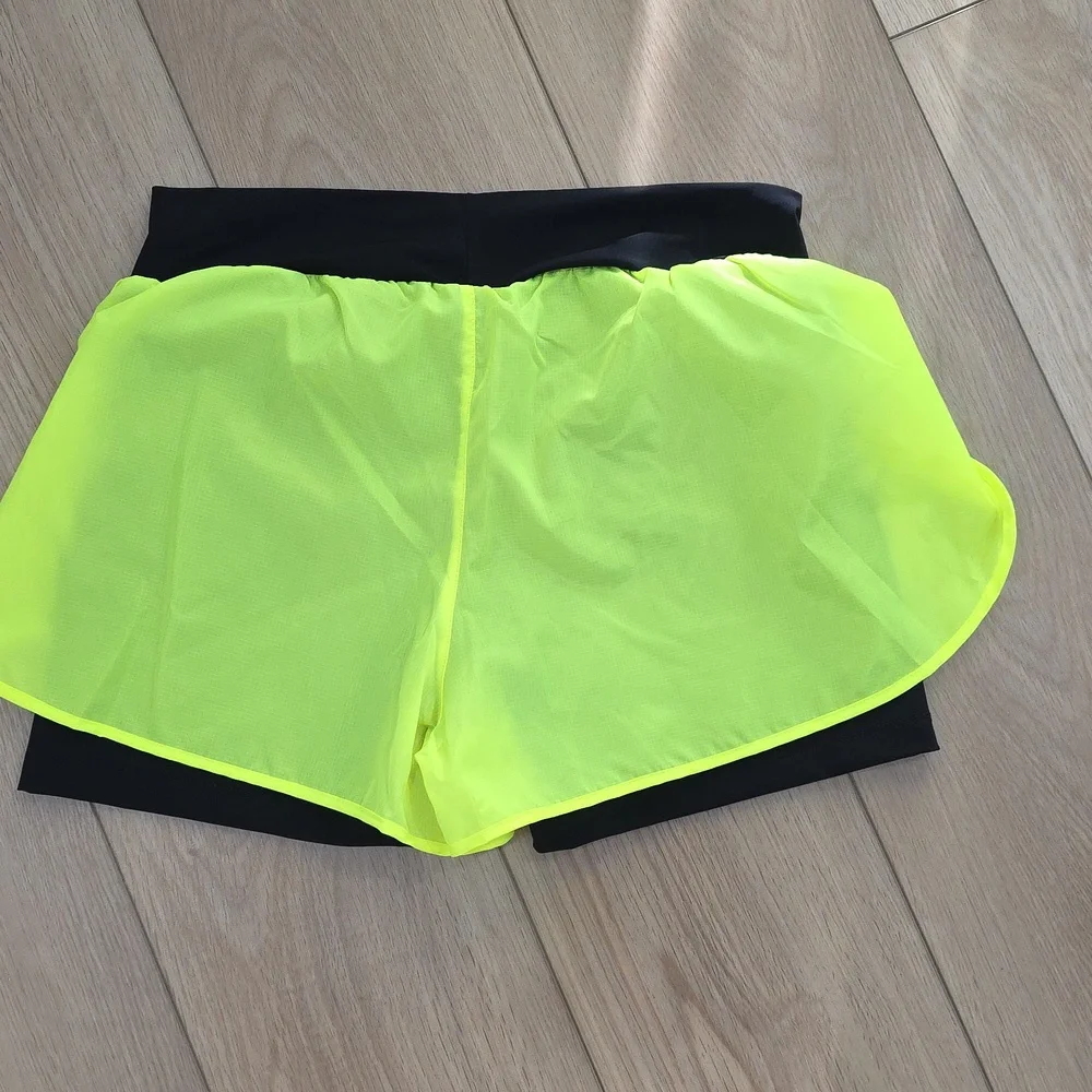 GUESS Black and Neon Yellow Athletic Stretchy Shorts